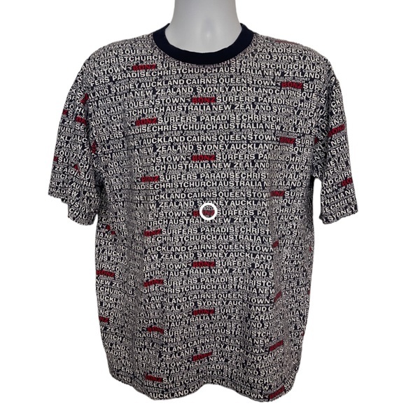 Vintage BONZ of New Zealand Ringer T shirt 1990s All over print Large - Picture 1 of 5